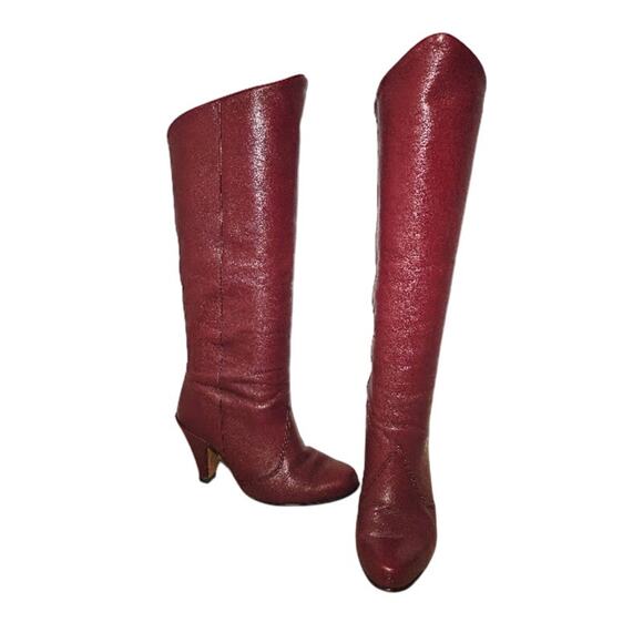 Vintage 60s/70s Leather Burgundy Knee Boots 7M - Picture 4 of 9